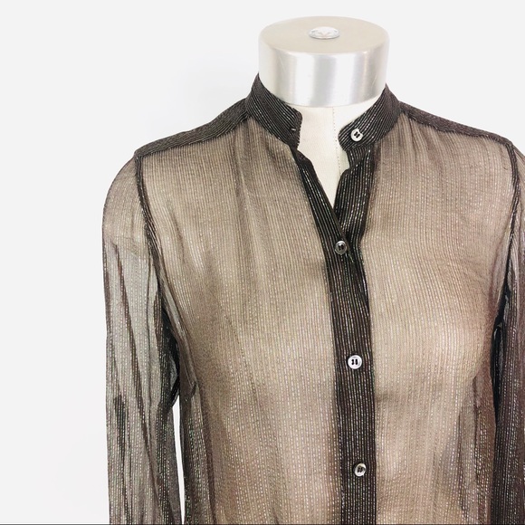 BCBGMAXAZRIA iridescent sheer button up - Picture 2 of 5